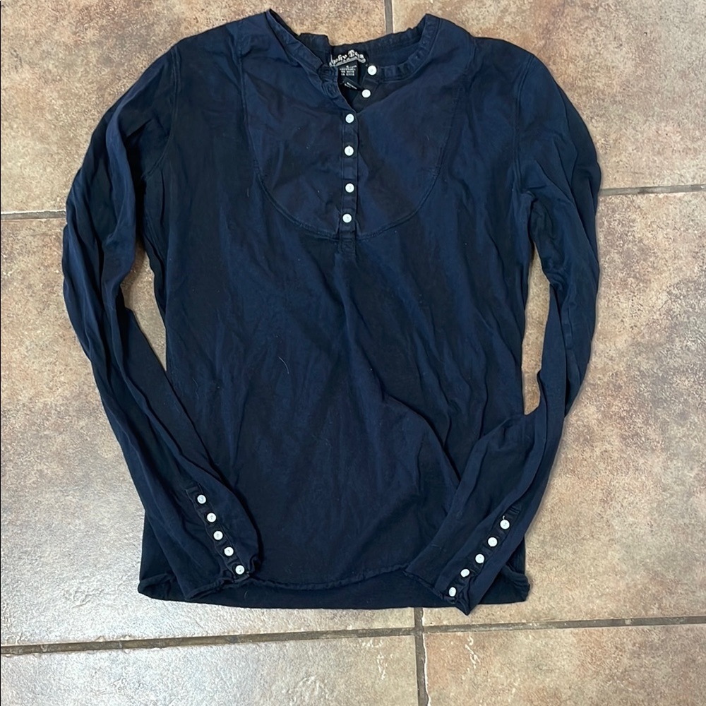 Lucky Brand Black Long Sleeve Polo Button Down